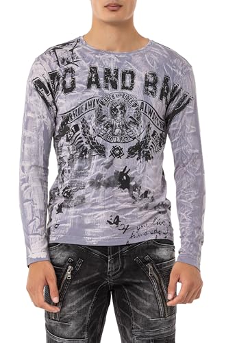 Cipo & Baxx Herren Langarmshirt Rundhalsausschnitt Print Longsleeve Pullover Sweatshirt CL549 Grau XXL von Cipo & Baxx