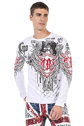 Cipo & Baxx Herren Langarmshirt Sweater Longsleeve Print Sweatshirt Rundhals CL477 Weiß L von Cipo & Baxx