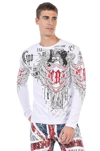 Cipo & Baxx Herren Langarmshirt Sweater Longsleeve Print Sweatshirt Rundhals CL477 Weiß XL von Cipo & Baxx