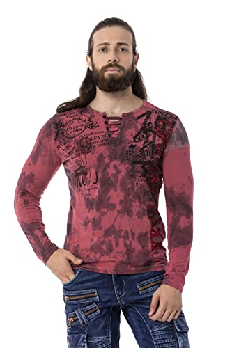 Cipo & Baxx Herren Langarmshit Sweatshirt Sweater Longsleeve Print Batik CL524 Burgundy L von Cipo & Baxx