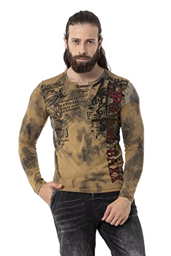 Cipo & Baxx Herren Langarmshit Sweatshirt Sweater Longsleeve Print Batik CL524 Mustard XL von Cipo & Baxx