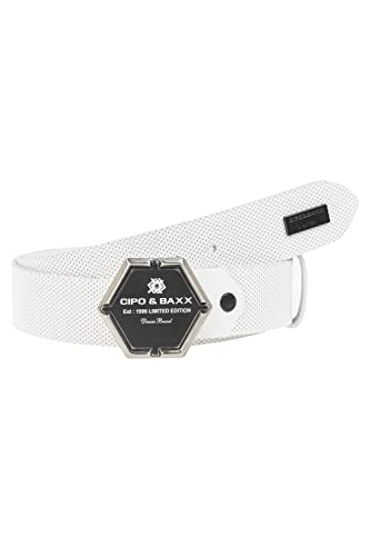 Cipo & Baxx Herren Leder Gürtel Belt Accessoire Design Muster Sechseck-Schließe CG194 Weiß Gr.110 von Cipo & Baxx