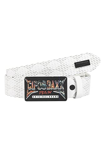 Cipo & Baxx Herren Ledergürtel Belt Bunt Schließe Rechteckig Markenbadge Rockig Gürtel CG204 Weiß Gr.110 von Cipo & Baxx