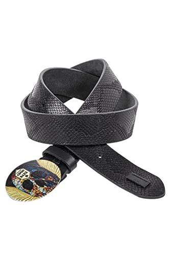 Cipo & Baxx Herren Ledergürtel Belt Reptilien Muster Totenkopf Oval Schließe Rockig Gürtel CG202 Schwarz Gr.95 von Cipo & Baxx