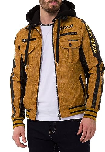 Cipo & Baxx Herren Jacke CJ284 Mustard – Stylische Übergangsjacke im Modernen Streetwear Look mit Reißverschluss, Taschen & Stehkragen – Lässige Freizeitjacke für Alltag & Party - CJ284 Mustard XL von Cipo & Baxx