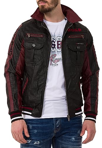 Cipo & Baxx Herren Lederjacke mit abnehmbarer Kapuze Kunstleder Bikerjacke CJ284 Schwarz L von Cipo & Baxx