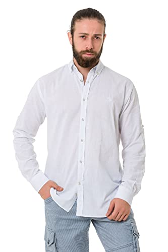 Cipo & Baxx Herren Leinen Hemd Langarm Freizeithemd CH199 Weiß XL von Cipo & Baxx