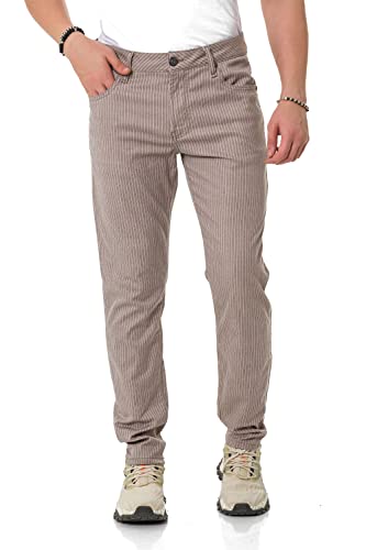 Cipo & Baxx Herren Leinenhose Jeans Denim Gestreift Freizeithose Baumwolle CD841 Beige W33 L32 von Cipo & Baxx