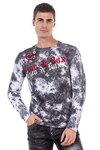 Cipo & Baxx Herren Longshirt Sweatshirt Shirt Langarmshirt Longsleeve Print CL489 Grau L von Cipo & Baxx