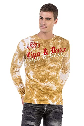 Cipo & Baxx Herren Longshirt Sweatshirt Shirt Langarmshirt Longsleeve Print CL489 Mustard XXL von Cipo & Baxx