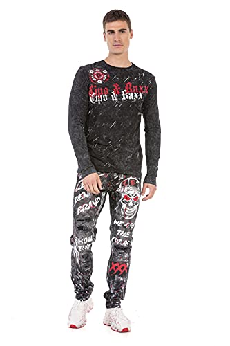 Cipo & Baxx Herren Longshirt Sweatshirt Shirt Langarmshirt Longsleeve Print CL489 Schwarz XL von Cipo & Baxx