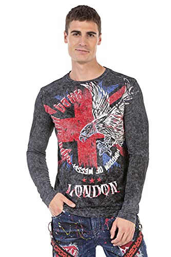 Cipo & Baxx Herren Longsleeve Langarmshirt Pullover Sweater Print Sweatshirt CL499 Schwarz L von Cipo & Baxx