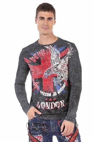 Cipo & Baxx Herren Sweatshirt CL499 Schwarz – Stylischer Pullover im Modernen Streetwear Look mit Rundhals & Print – Bequemer Sweater für Alltag, Freizeit & Party - CL499 Schwarz XL von Cipo & Baxx