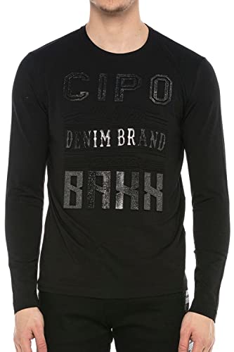 Cipo & Baxx Herren Longsleeve Langarmshirt Sweater Pullover Sweatshirt mit Marken Logo Schwarz XL von Cipo & Baxx