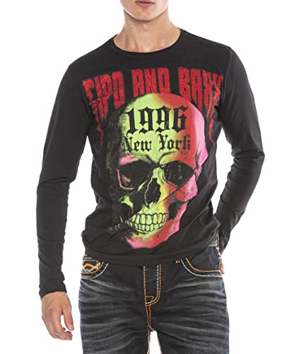 Cipo & Baxx Herren Sweatshirt CL406 Schwarz – Stylischer Pullover im Modernen Streetwear Look mit Rundhals & Print – Bequemer Sweater für Alltag, Freizeit & Party - CL406 Schwarz XL von Cipo & Baxx