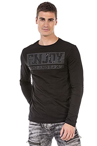 Cipo & Baxx Herren Longsleeve Langarmshirt Sweatshirt Frontprint CL474 Schwarz L von Cipo & Baxx