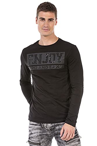 Cipo & Baxx Herren Sweatshirt CL474 Schwarz – Stylischer Pullover im Modernen Streetwear Look mit Rundhals & Print – Bequemer Sweater für Alltag, Freizeit & Party - CL474 Schwarz M von Cipo & Baxx