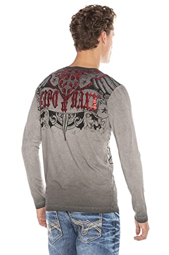 Cipo & Baxx Herren Longsleeve Langarmshirt Sweatshirt Pullover Sweater Mix mit Print Anthracite M von Cipo & Baxx