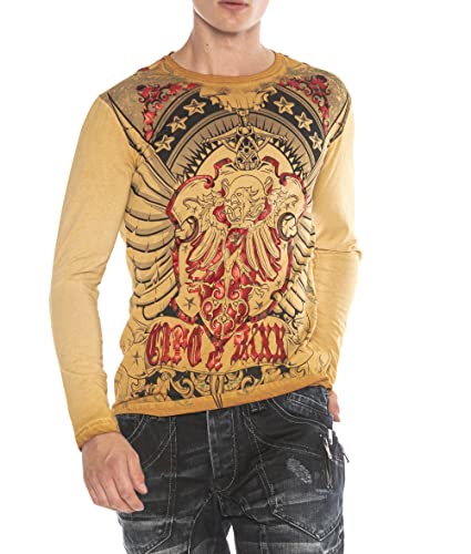 Cipo & Baxx Herren Longsleeve Langarmshirt Sweatshirt Pullover Sweater Mix mit Print Mustard XXL Cipo & Baxx Herren Longsleeve Langarmshirt Sweatshirt Pullover Sweater Mix mit Print Mustard XXL von Cipo & Baxx
