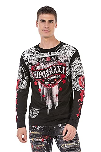 Cipo & Baxx Herren Longsleeve Langarmshirt Sweatshirt Rundhals Aufdruck Sweater CL450 Schwarz XL von Cipo & Baxx