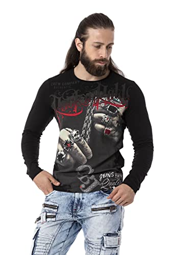 Cipo & Baxx Herren Longsleeve Shirt Sweatshirt Langarmshirt Rundhals Print CL511 Schwarz S von Cipo & Baxx
