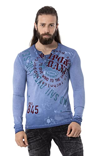 Cipo & Baxx Herren Longsleeve Shirt Sweatshirt Langarmshirt Rundhals Print CL512 Blau L von Cipo & Baxx