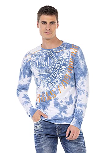 Cipo & Baxx Herren Longsleeve Sweatshirt Schriftzüge Design Langarmshirt CL472 Blau L von Cipo & Baxx