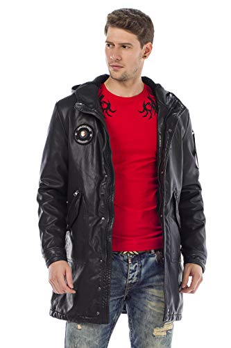 Cipo & Baxx Herren Outdoorjacke Kapuzenjacke Langejacke Übergangs und Freizeitjacke Schwarz XXL von Cipo & Baxx