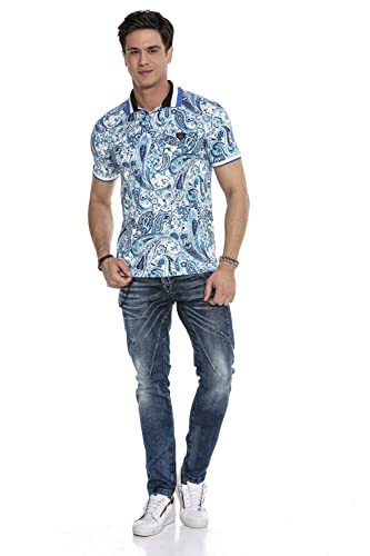 Cipo & Baxx Herren Polo Shirt Florales Allover-Muster T-Shirt Polokragen Kurzarm Freizeitshirt CT620 Blau M von Cipo & Baxx