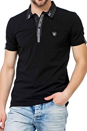 Cipo & Baxx Herren Poloshirt Basic Polo T-Shirt Kurzarm Kariertem Kragen Schwarz S von Cipo & Baxx