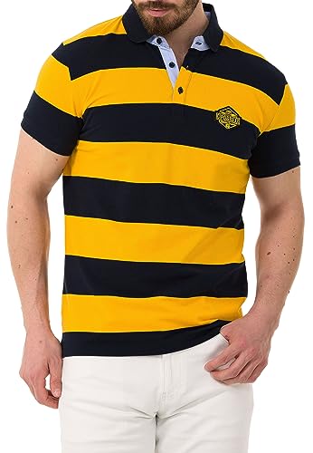 Cipo & Baxx Herren Poloshirt Freizeit Baumwolle Polokragen Streifen T-Shirt CT741 Dunkelblau-Gelb L von Cipo & Baxx
