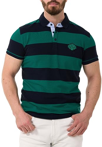 Cipo & Baxx Herren Poloshirt Freizeit Baumwolle Polokragen Streifen T-Shirt CT741 Dunkelblau-Grün XXL von Cipo & Baxx