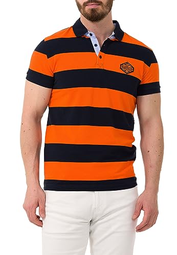 Cipo & Baxx Herren Poloshirt Freizeit Baumwolle Polokragen Streifen T-Shirt CT741 Dunkelblau-Orange L von Cipo & Baxx