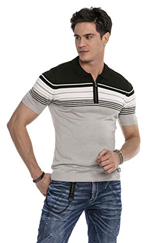 Cipo & Baxx Herren Poloshirt Hemd Freizeitshirt Sommer Kurzarm Regular Streifen T-Shirt Polo Shirt CT654 Grau S von Cipo & Baxx