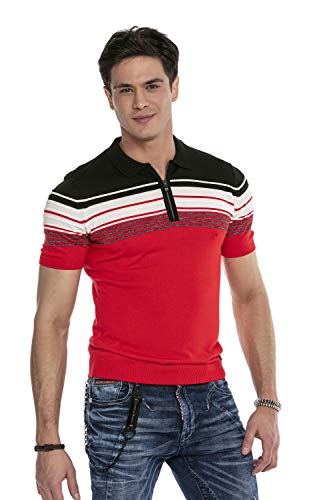 Cipo & Baxx Herren Poloshirt Hemd Freizeitshirt Sommer Kurzarm Regular Streifen T-Shirt Polo Shirt CT654 Rot XL von Cipo & Baxx