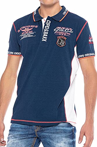 Cipo & Baxx Herren Poloshirt Kontrastfarben Prints Badges Freizeit Baumwolle Shirt CT605 Dunkelblau S von Cipo & Baxx