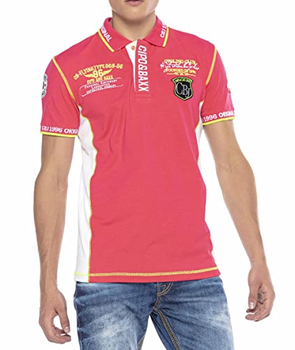 Cipo & Baxx Herren Poloshirt Kontrastfarben Prints Badges Freizeit Baumwolle Shirt CT605 Fuchsia S von Cipo & Baxx