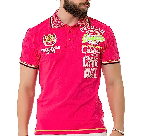 Cipo & Baxx Herren Poloshirt Print Polokragen T-Shirt Kurzarm CT738 Fuchsie M von Cipo & Baxx