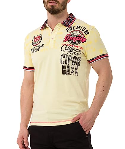 Cipo & Baxx Herren Poloshirt Print Polokragen T-Shirt Kurzarm CT738 Gelb L von Cipo & Baxx