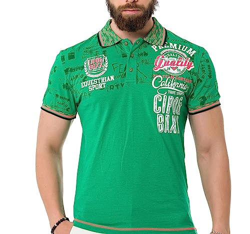 Cipo & Baxx Herren Poloshirt Print Polokragen T-Shirt Kurzarm CT738 Grün M von Cipo & Baxx