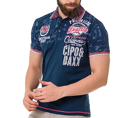 Cipo & Baxx Herren Poloshirt Print Polokragen T-Shirt Kurzarm CT738 Navyblau XL von Cipo & Baxx