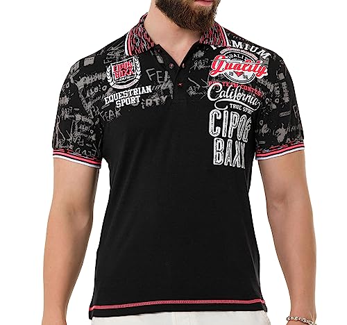 Cipo & Baxx Herren Poloshirt Print Polokragen T-Shirt Kurzarm CT738 Schwarz XXL von Cipo & Baxx