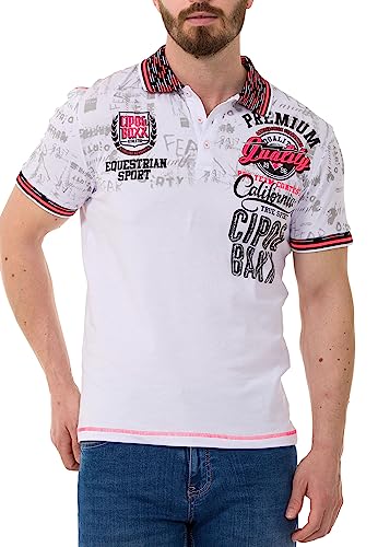 Cipo & Baxx Herren Poloshirt Print Polokragen T-Shirt Kurzarm CT738 Weiß L von Cipo & Baxx