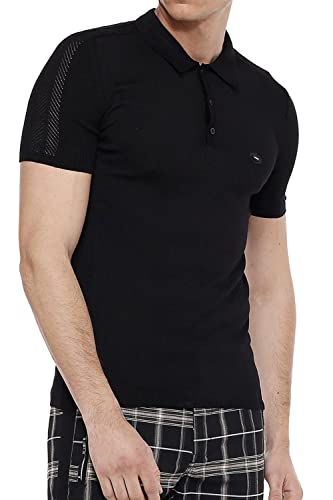 Cipo & Baxx Herren Poloshirt Shirt Flecht-Optik Casual Kurzarm CT517 Schwarz XXL von Cipo & Baxx