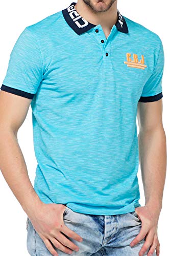 Cipo & Baxx Herren Poloshirt Slim Fit T-Shirt Einfarbig Vintage Kurzarm CT416 Blau M von Cipo & Baxx