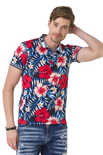 Cipo & Baxx Herren Poloshirt T-Shirt Floral Muster Allover-Print Shirt CT698 Rot L von Cipo & Baxx