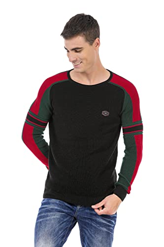 Cipo & Baxx Herren Pullover Farbblock Design Strickpullover Sweater Rundhals Pulli CP249 Schwarz S von Cipo & Baxx