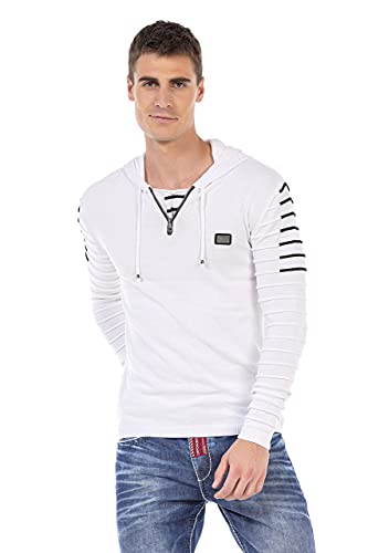 Cipo & Baxx Herren Pullover Strick Gerippt Kapuze Sweater Strickpulli CP246 Weiß XL von Cipo & Baxx