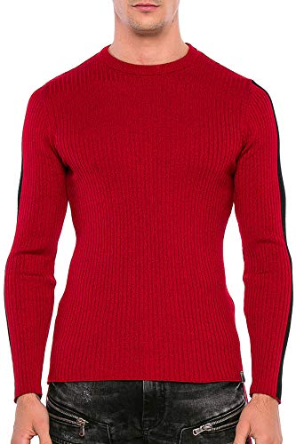 Cipo & Baxx Herren Rippenstrickpullover Langarmshirt Sweater Longsleeve Body Fit Sweatshirt Pulli Rot M von Cipo & Baxx