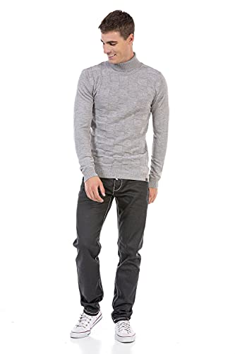 Cipo & Baxx Herren Rollkragenpullover Pullover Strickpullover Muster CP241 Hellgrau XXL von Cipo & Baxx
